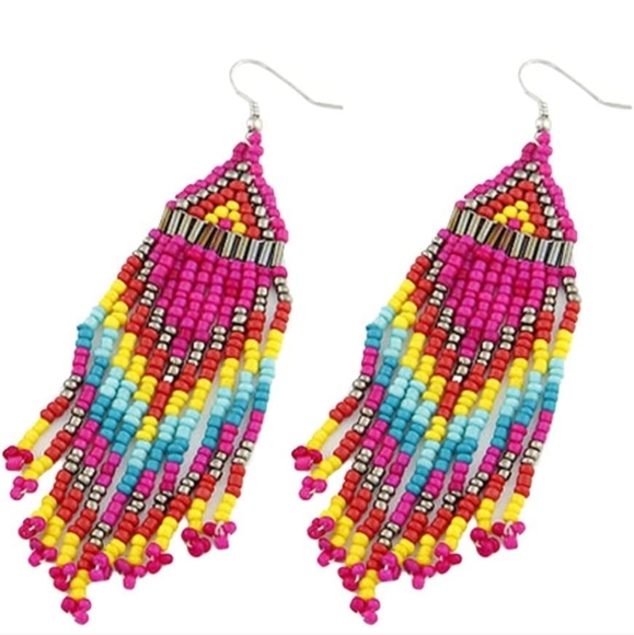 Jewelry - New! Long Beaded Boho Style Tassel Earrings